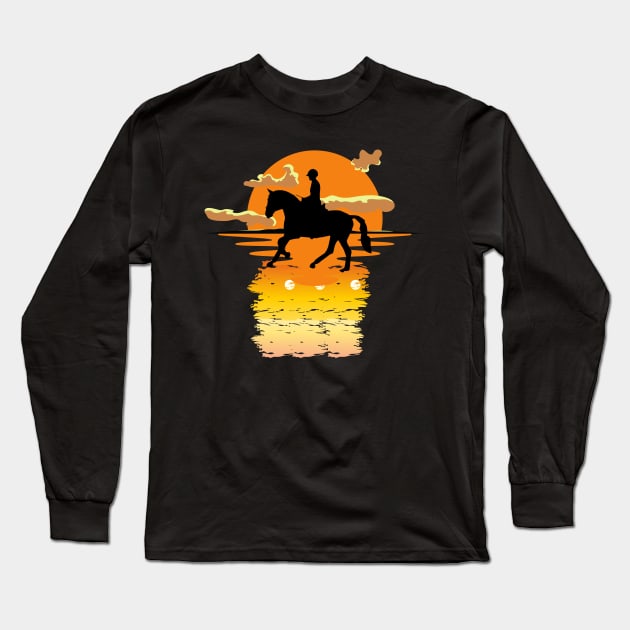 Horse Love,Horse Lover,Riding Horse in Sunset Long Sleeve T-Shirt by Shadowbyte91